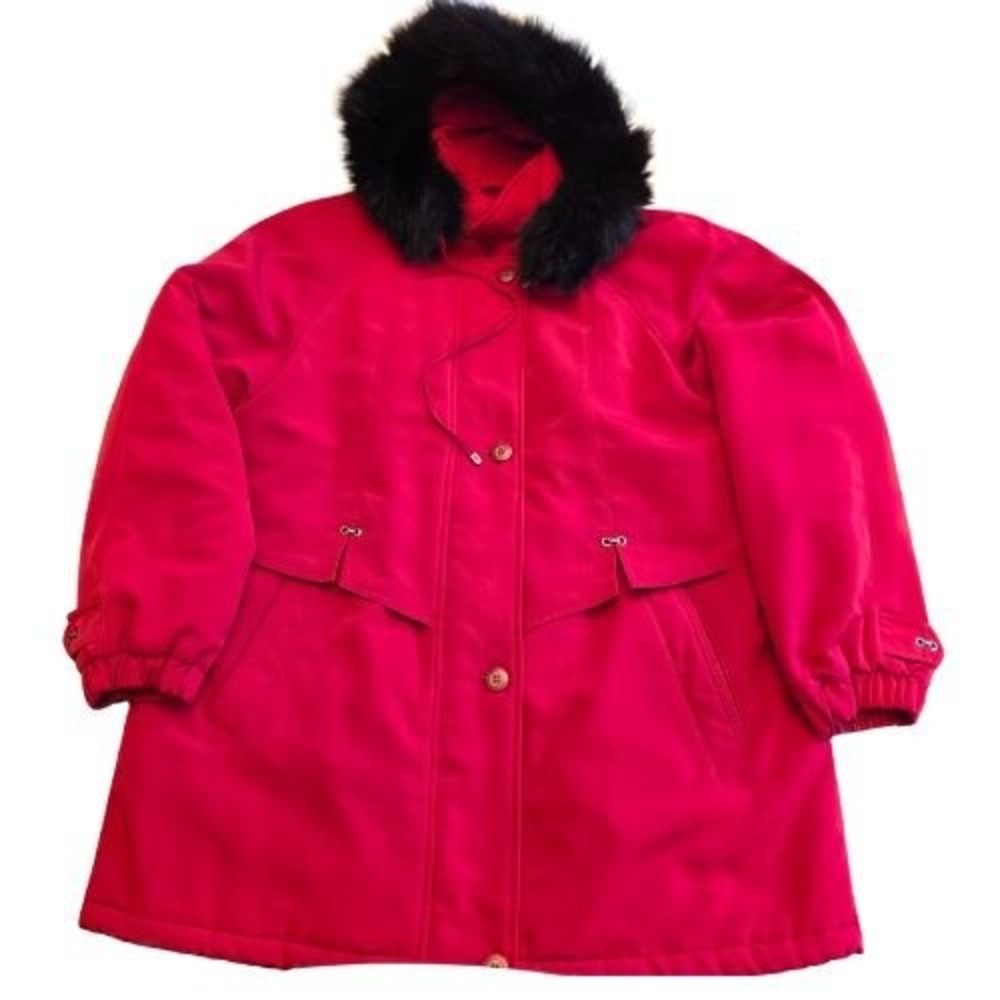 Fleet Street Red Parka Coat Large Genuine Fox Fur‎ Trim Hooded Winter Jacket